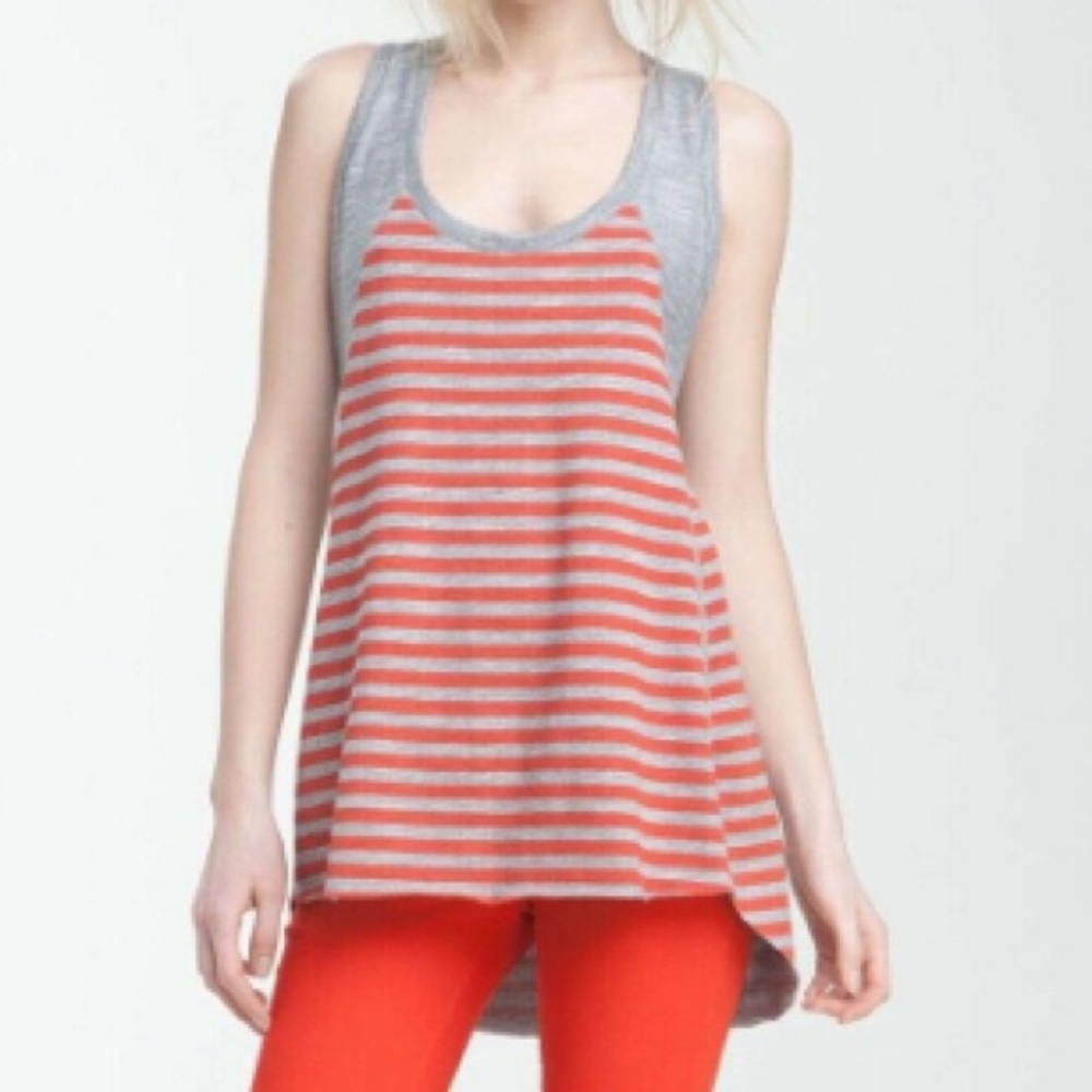 RAG & BONE Tank Top Long Raglan Racerback Heather Gray Orange Stripes